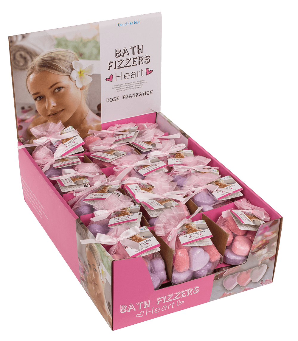 Fizzy bathing hearts with rose fragrance,