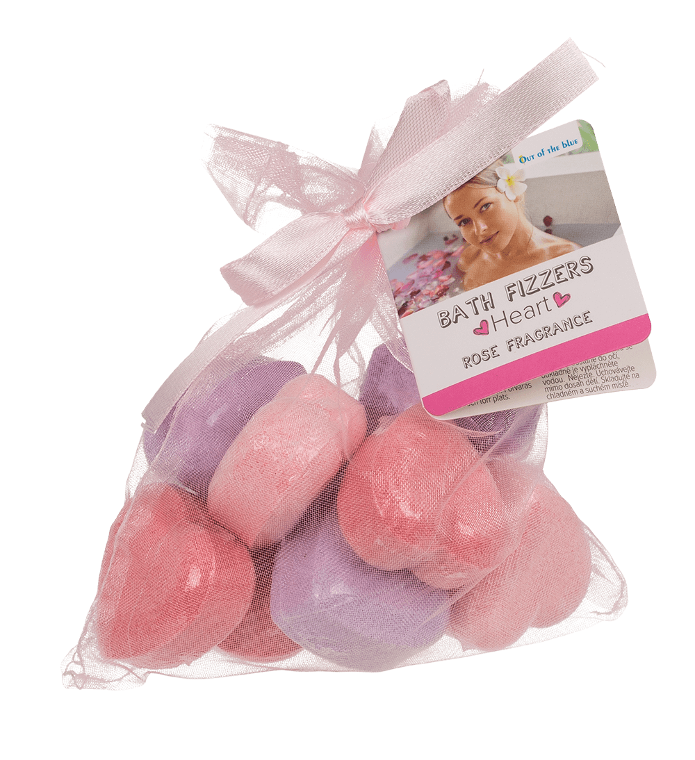 Fizzy bathing hearts with rose fragrance,