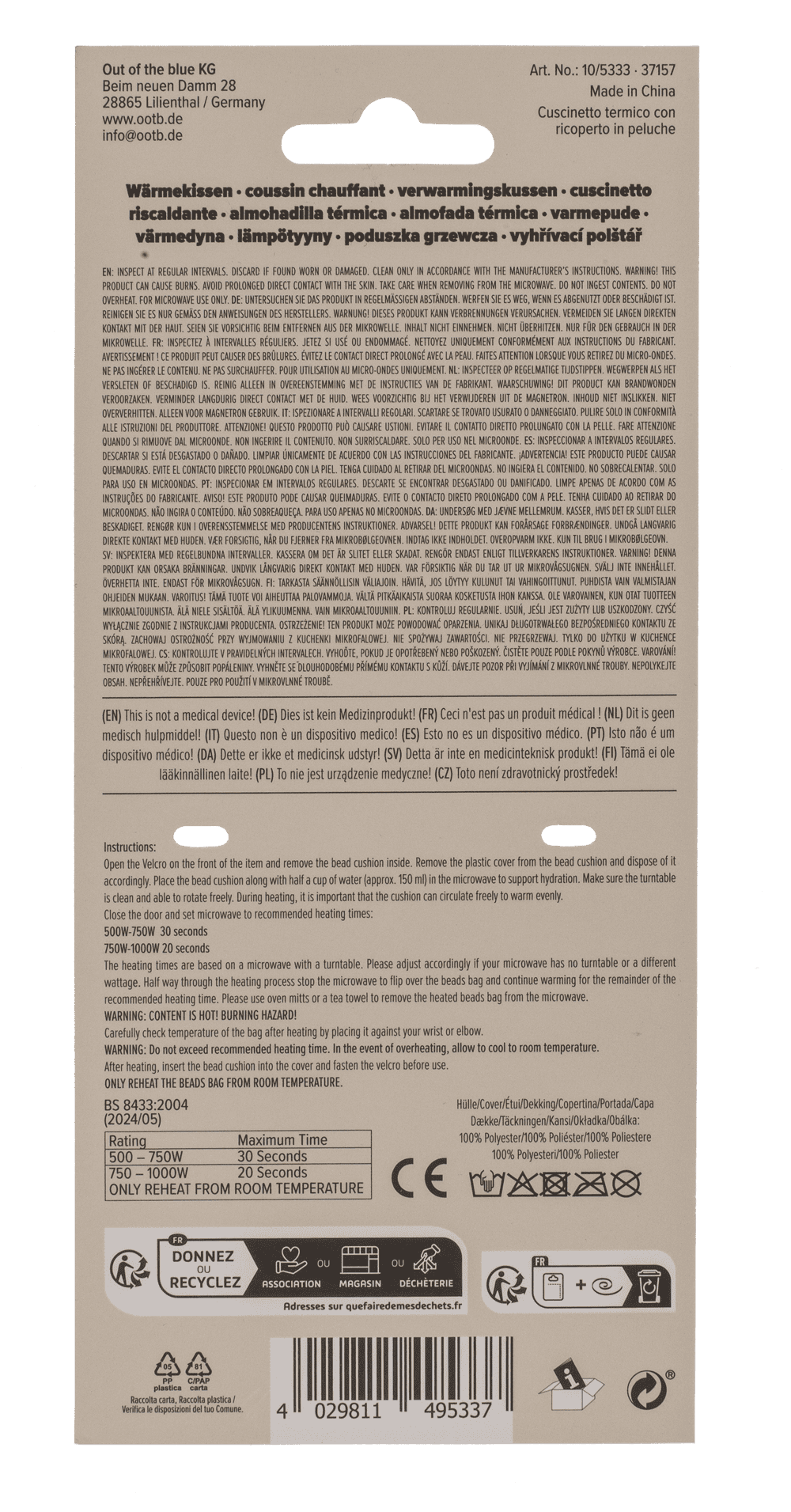 Plush bear with heat pack,