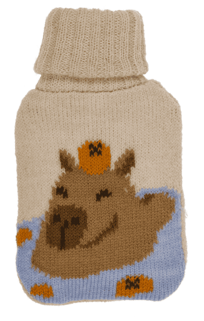 Handwarmer, hot water bottle witt knitted cover,