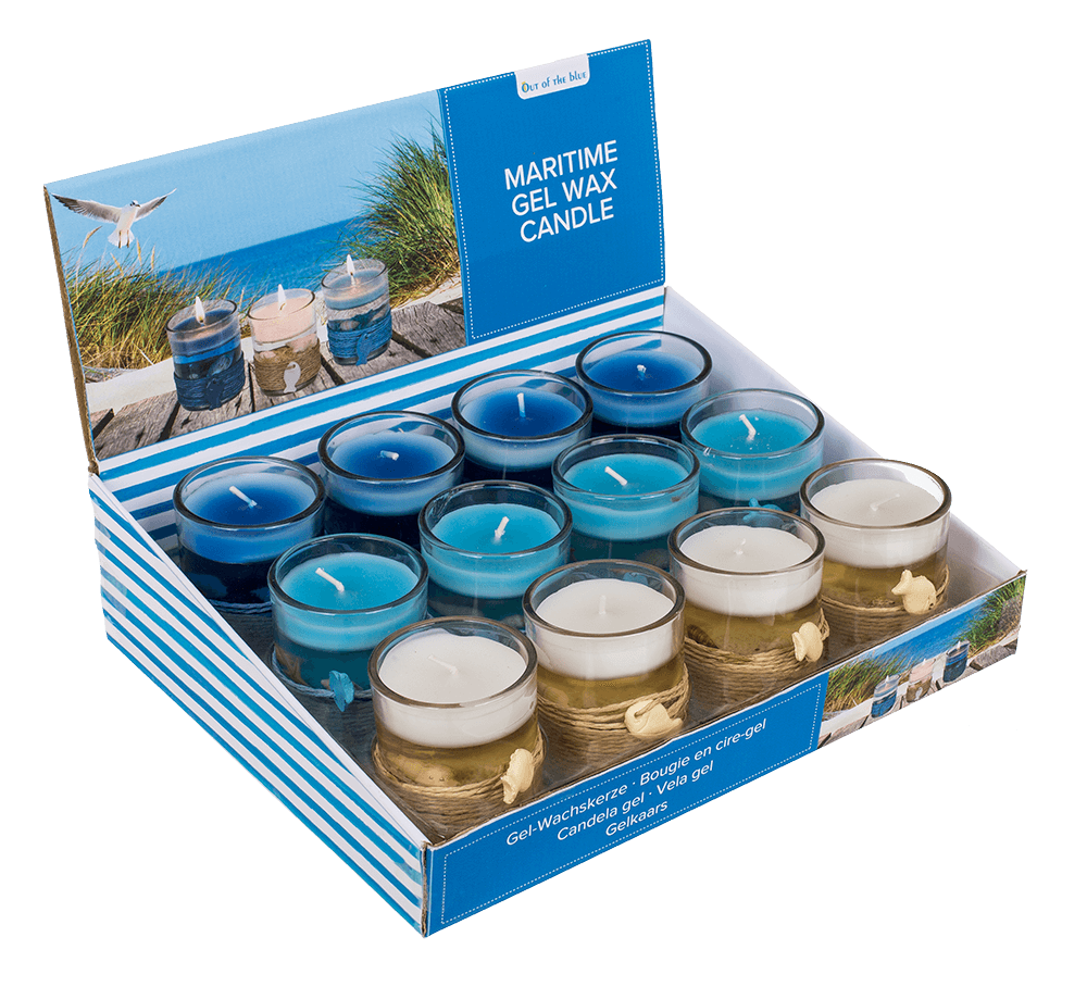 Gel wax candle in glass, with sisal maritime deco,