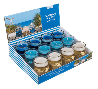 Gel wax candle in glass, with sisal maritime deco,