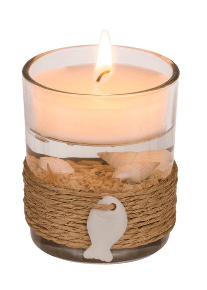 Gel wax candle in glass, with sisal maritime deco,