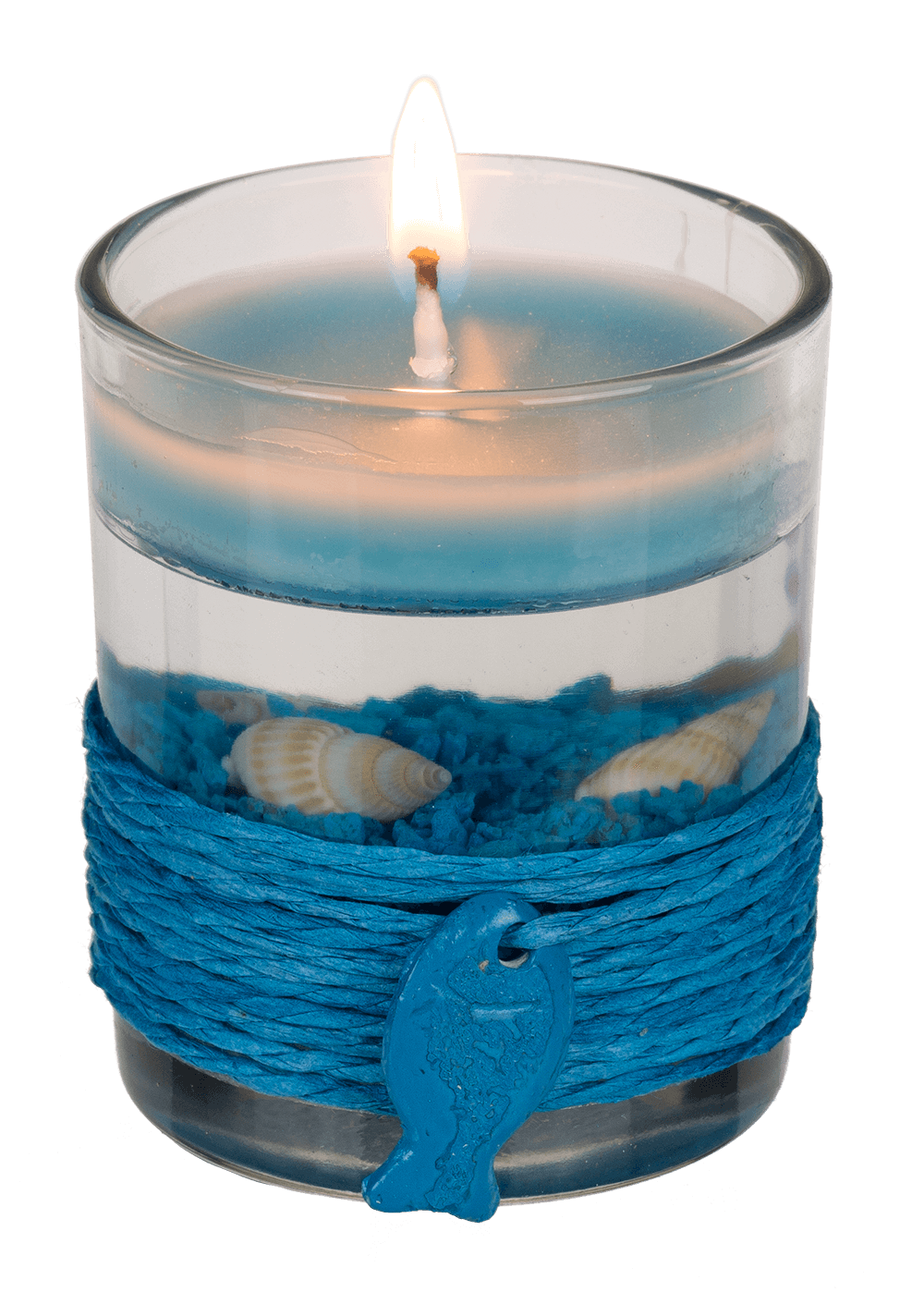 Gel wax candle in glass, with sisal maritime deco,