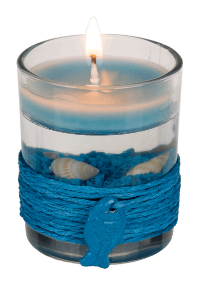 Gel wax candle in glass, with sisal maritime deco,