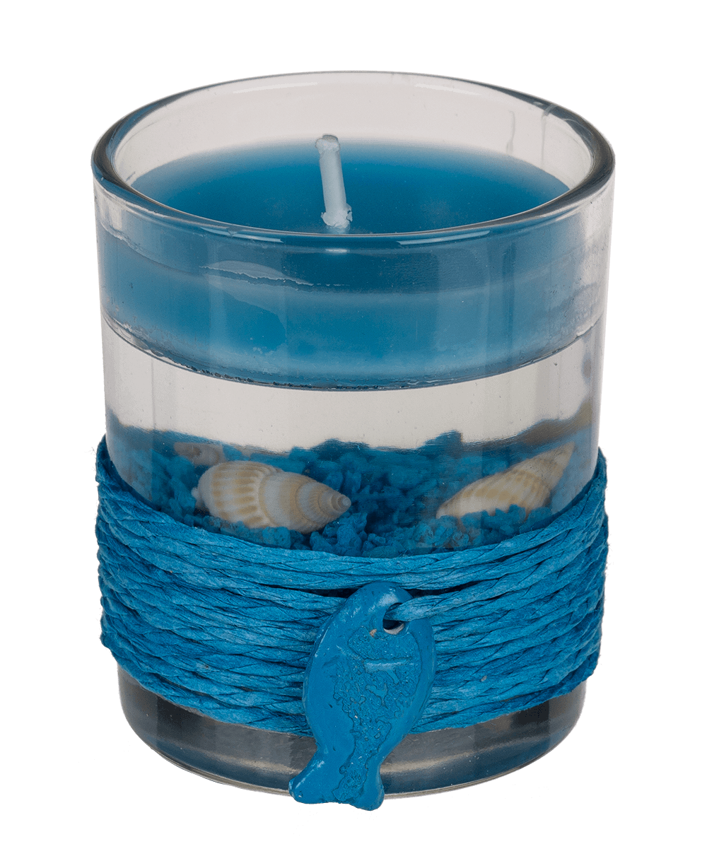 Gel wax candle in glass, with sisal maritime deco,