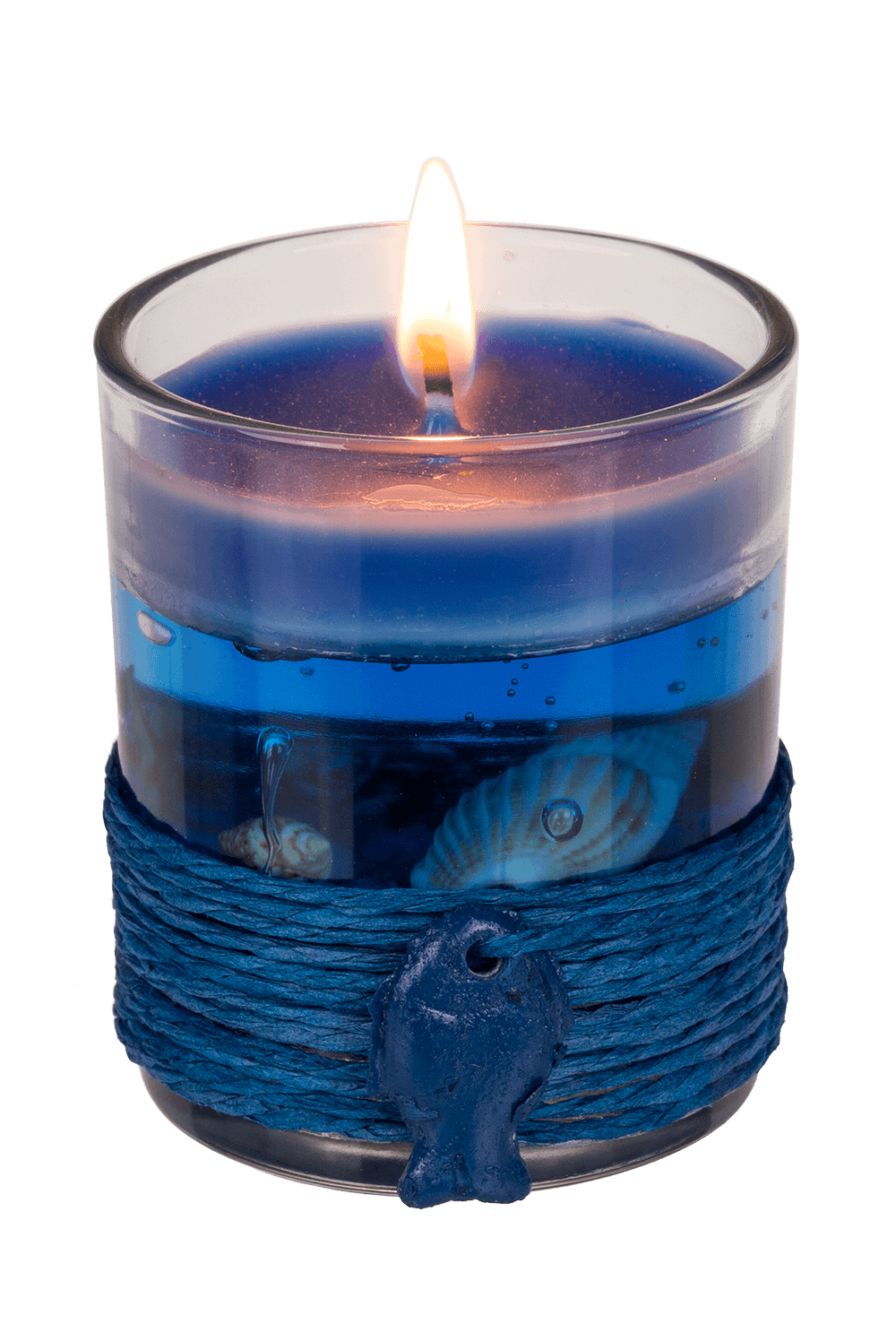Gel wax candle in glass, with sisal maritime deco,