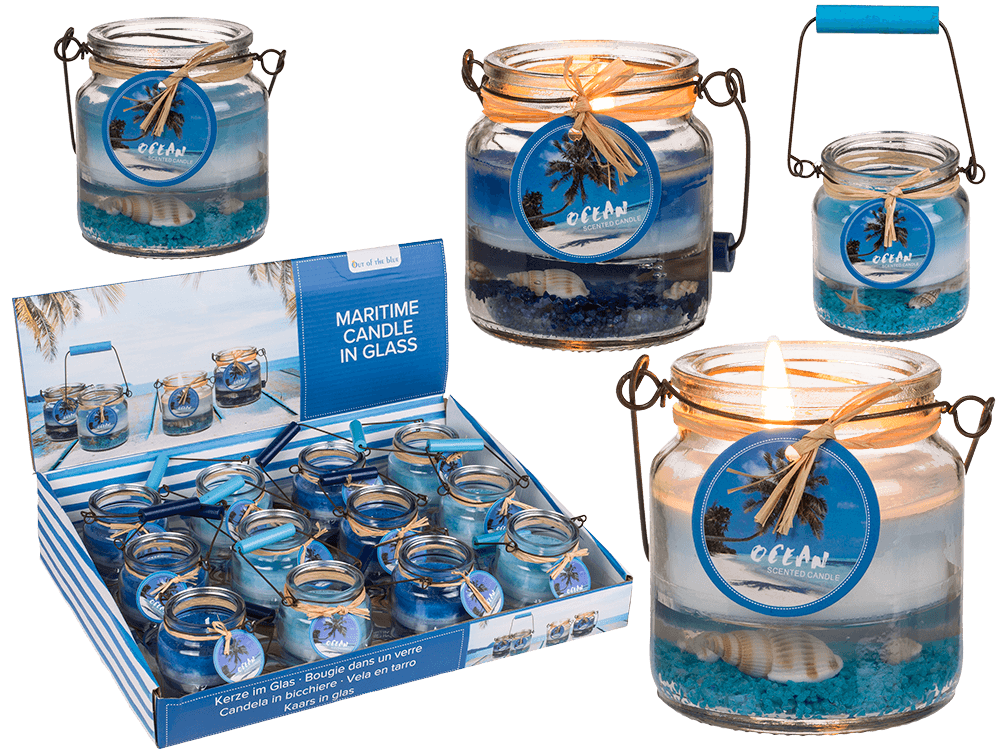 Candle in glass with metal handle, Maritime,