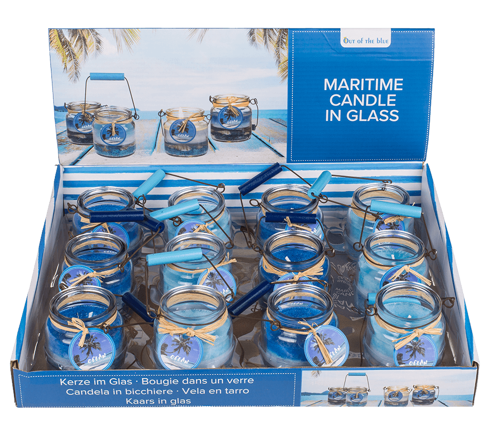 Candle in glass with metal handle, Maritime,