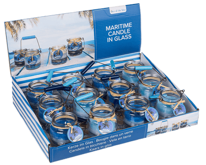 Candle in glass with metal handle, Maritime,