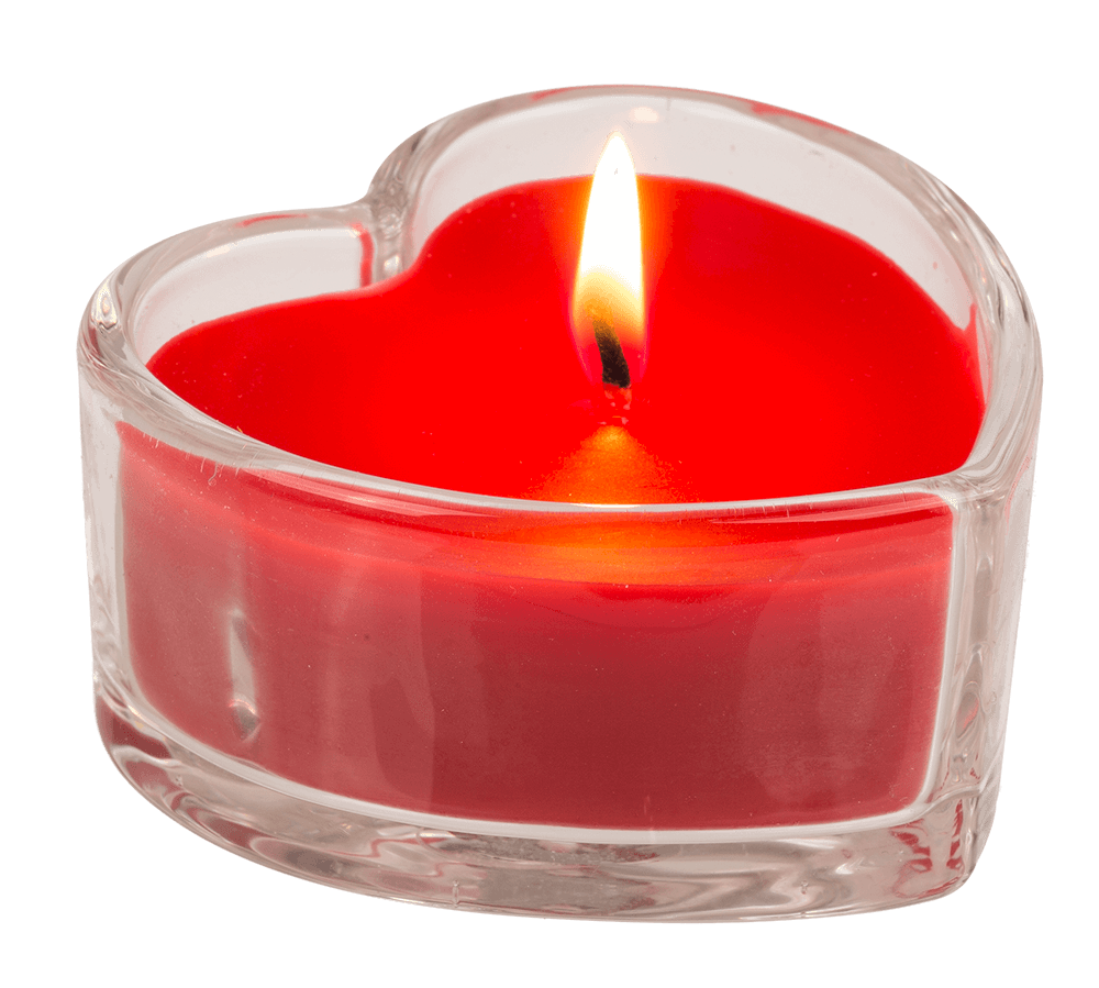 Candle in heart shaped glass,