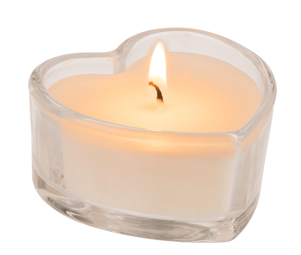 Candle in heart shaped glass,