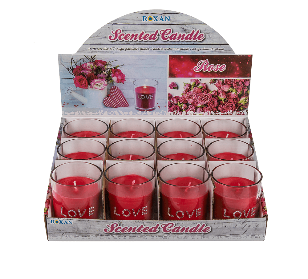 Scented candle (rose) in glass, Love,