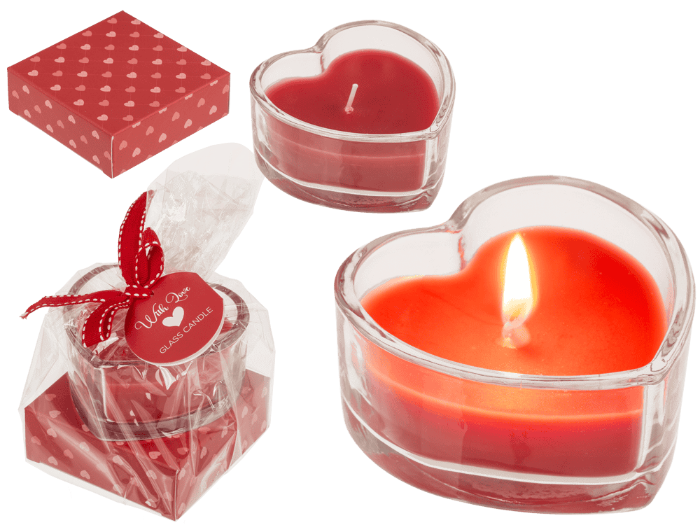 Candle in glass, heart shaped,