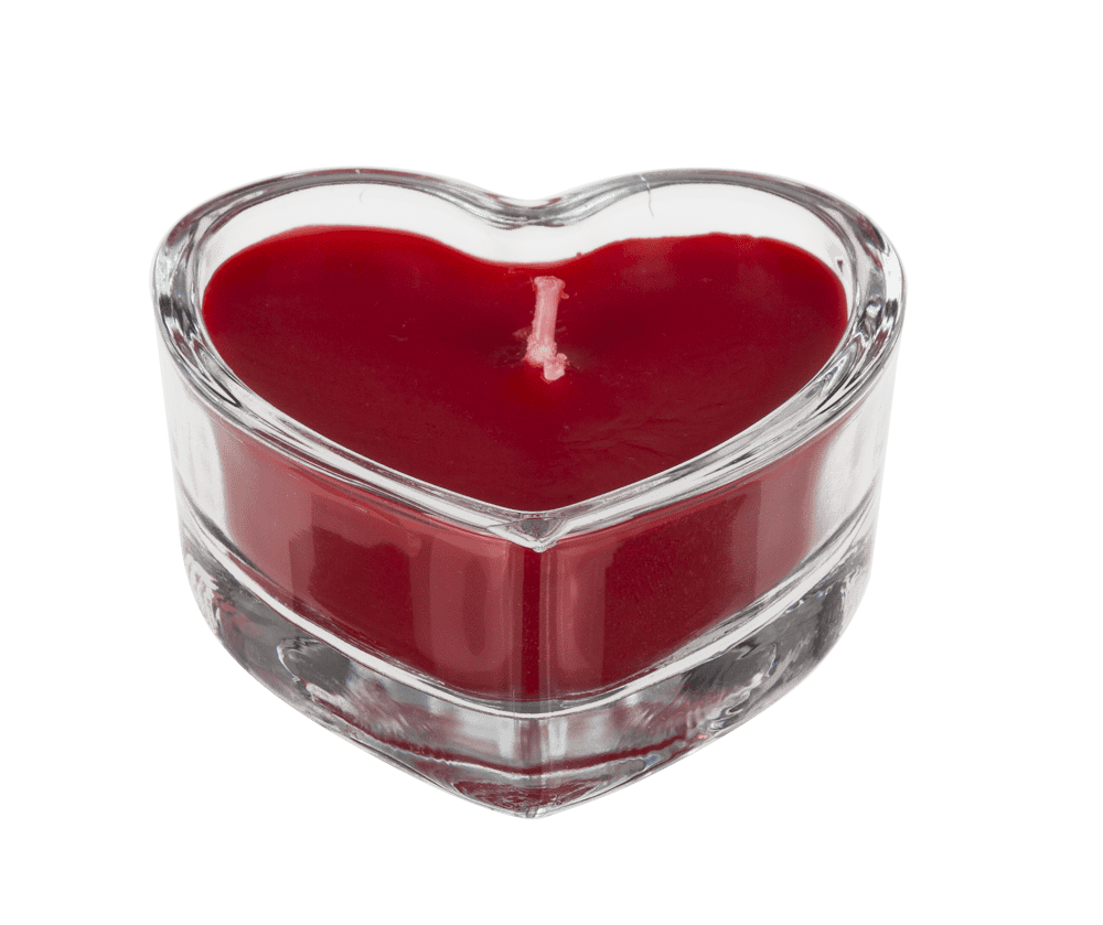 Candle in glass, heart shaped,