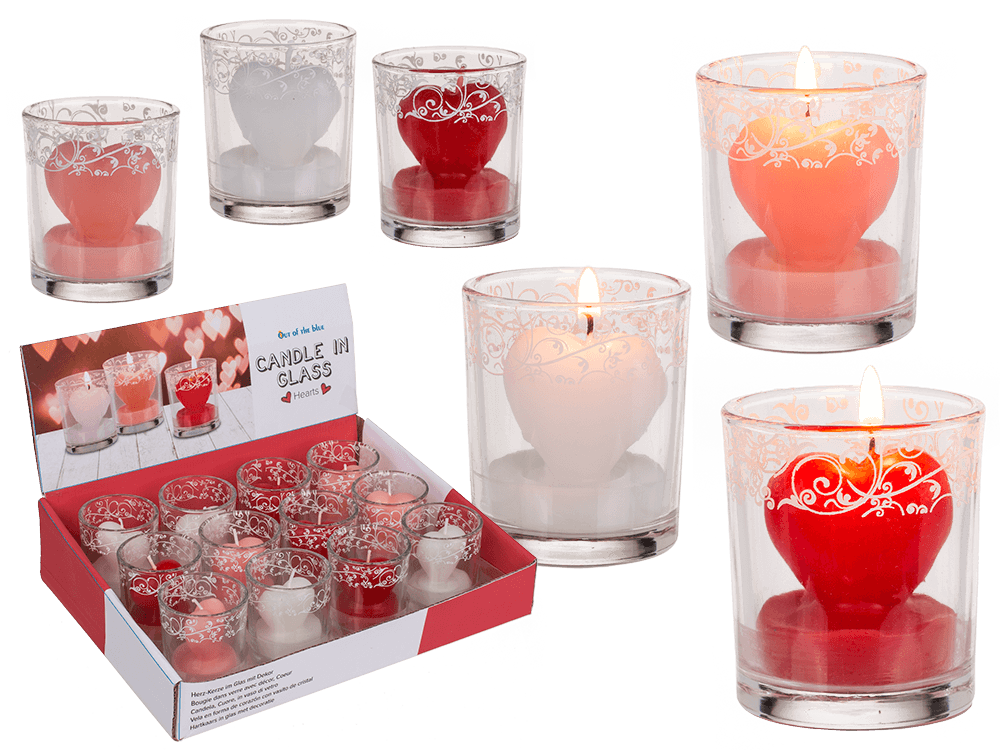 Candle in glass with decor, heart,