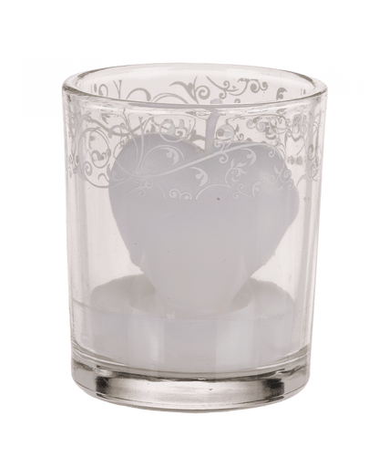 Candle in glass with decor, heart,