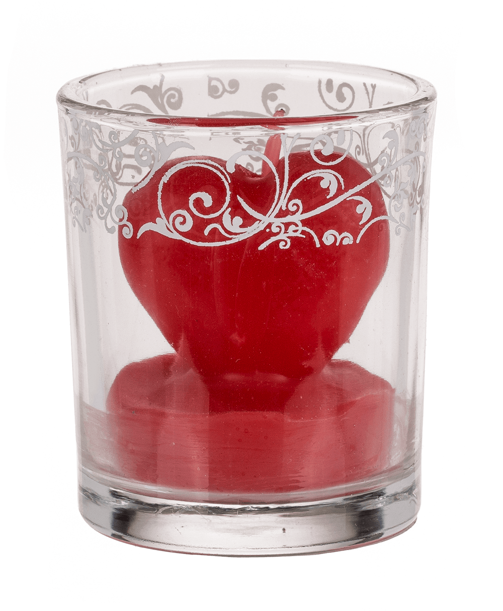 Candle in glass with decor, heart,