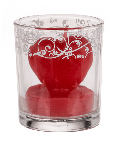 Candle in glass with decor, heart,