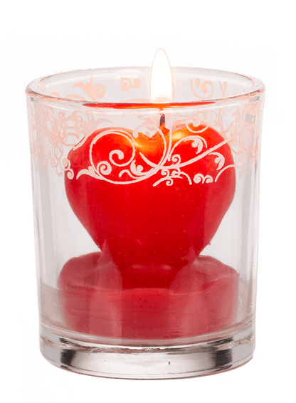 Candle in glass with decor, heart,