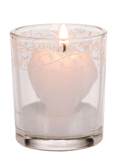 Candle in glass with decor, heart,