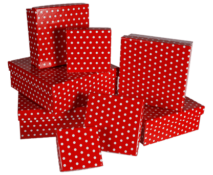 Red gift boxes with white dots,