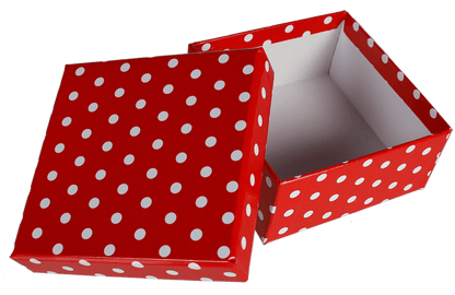 Red gift boxes with white dots,