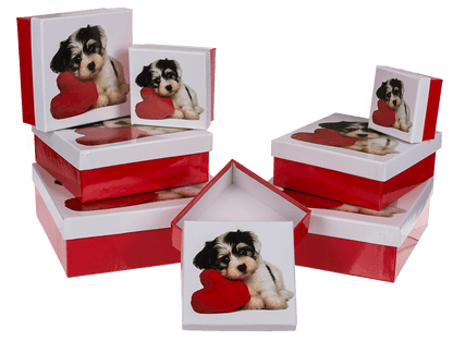 Red/white gift boxes, Dog with heart,