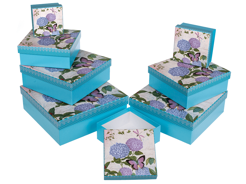 Light blue gift box with butterfly & flowers,