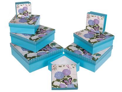 Light blue gift box with butterfly & flowers,