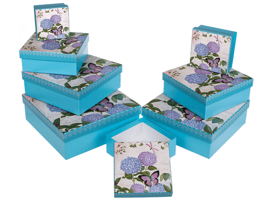 Light blue gift box with butterfly & flowers,