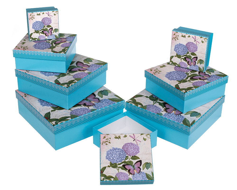 Light blue gift box with butterfly & flowers,