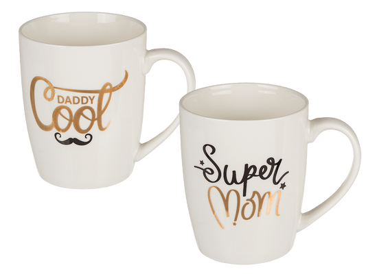 New Bone China mug, Super Mom & Daddy Cool,