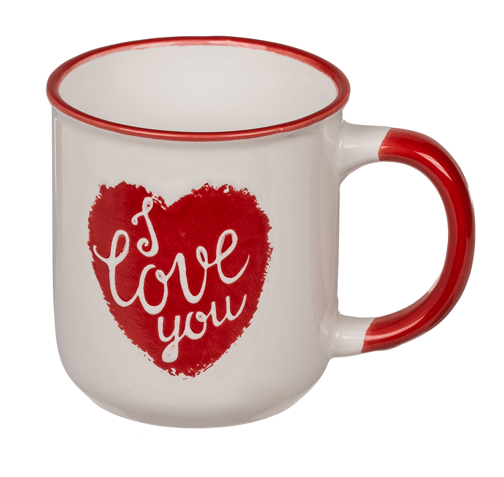 New bone china mug, red heart & I love you,
