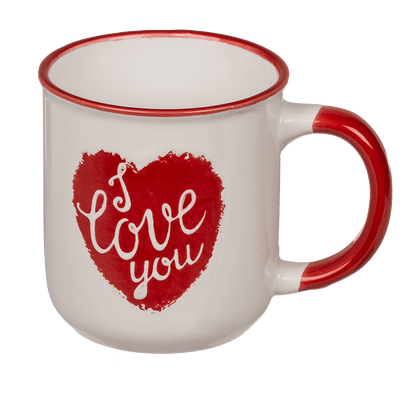 New bone china mug, red heart & I love you,