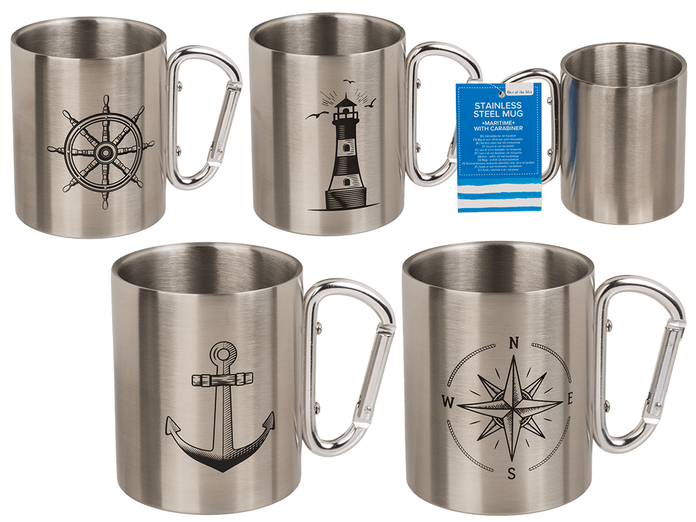 Stainless steel mug with carabiner, Maritime,