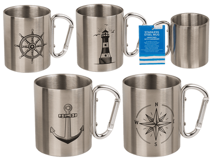 Stainless steel mug with carabiner, Maritime,