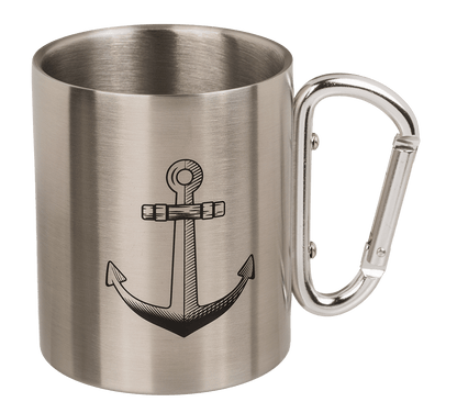 Stainless steel mug with carabiner, Maritime,
