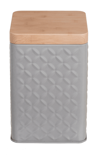 Rectangular tin box with bamboo look cover,