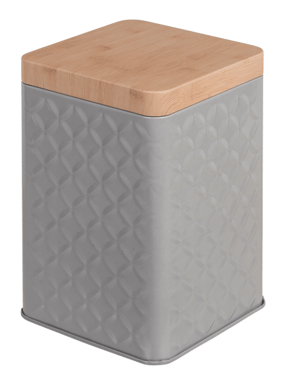 Rectangular tin box with bamboo look cover,