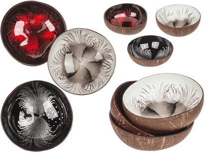 Coconut bowl, painted, 3 assorted,