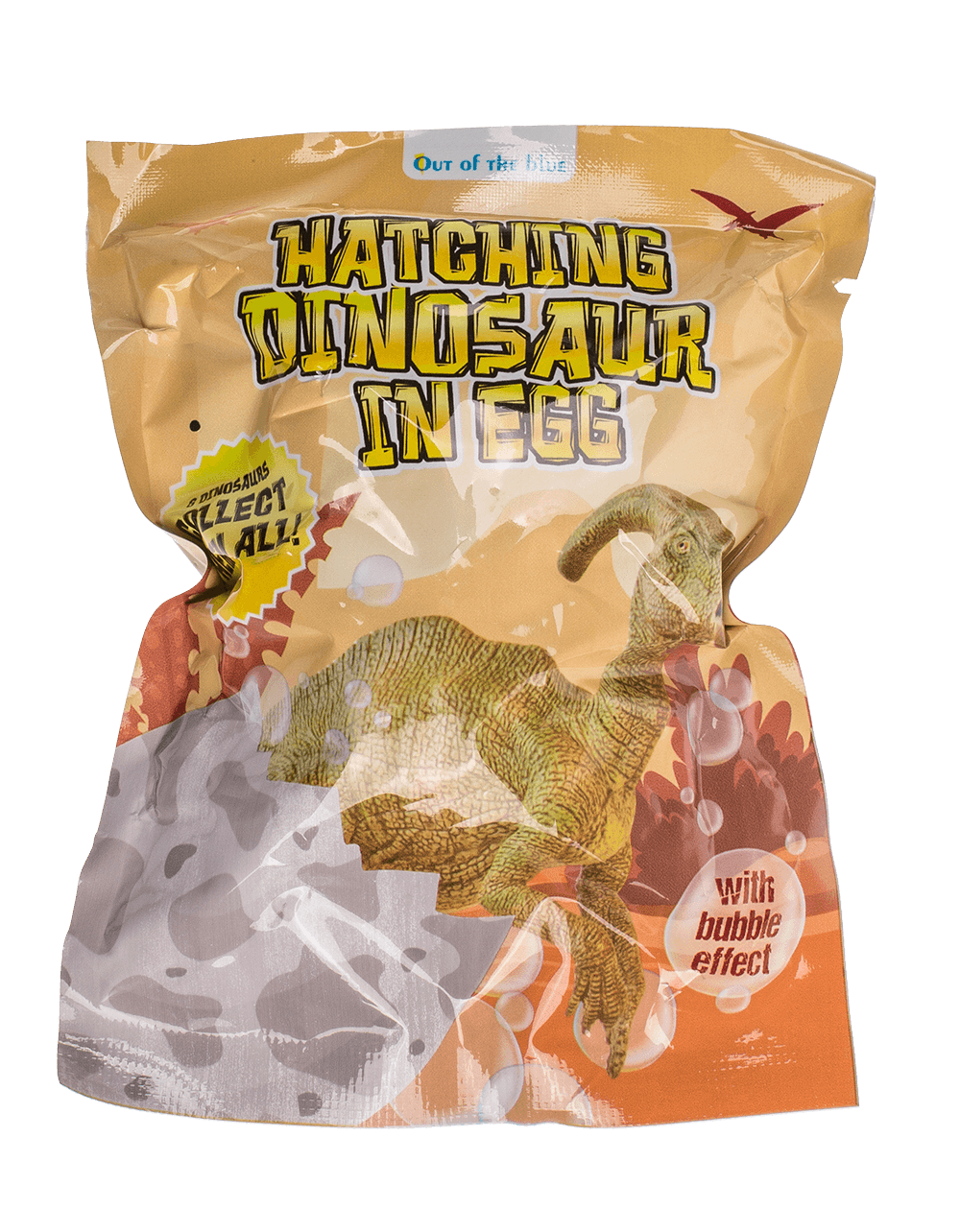 Hatching dinosaur in fizzy egg,