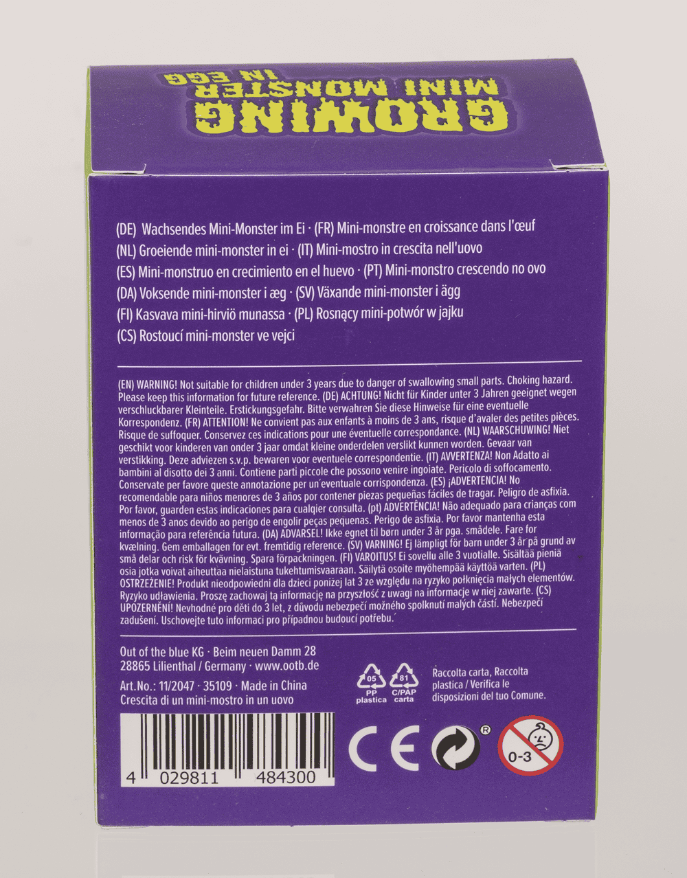 Growing mini monster in egg, 6,5 cm,