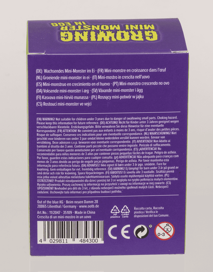 Growing mini monster in egg, 6,5 cm,