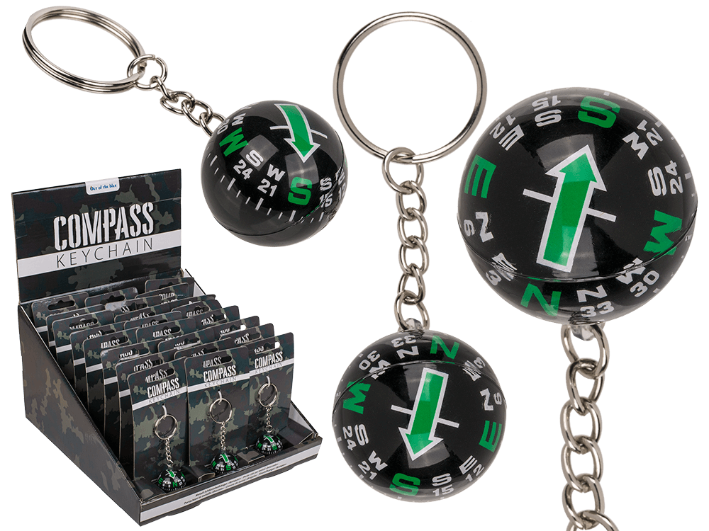 Metal key chain, compass,