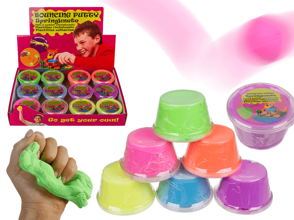 Bouncing putty in plastic tin,