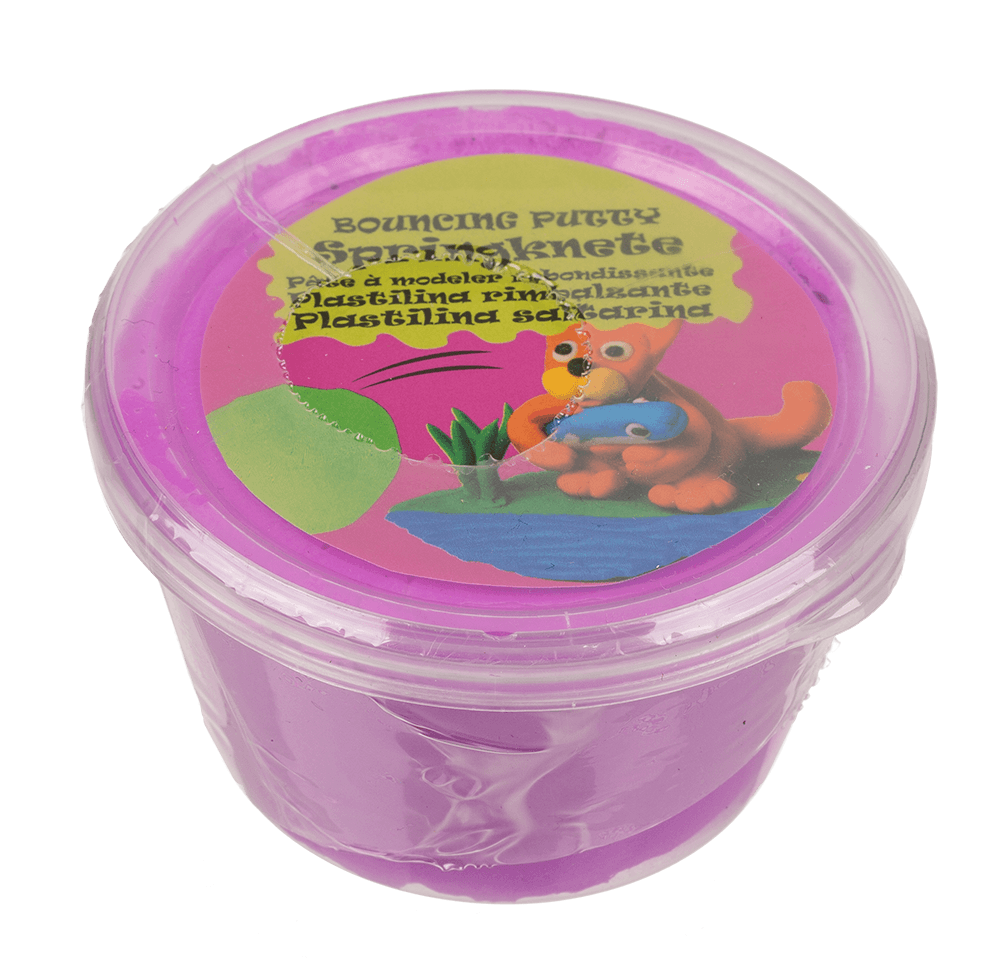 Bouncing putty in plastic tin,