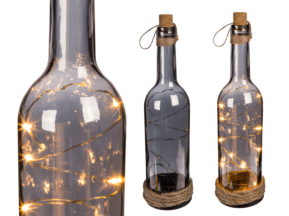 Smoked glass bottle with 10 warm white LED,