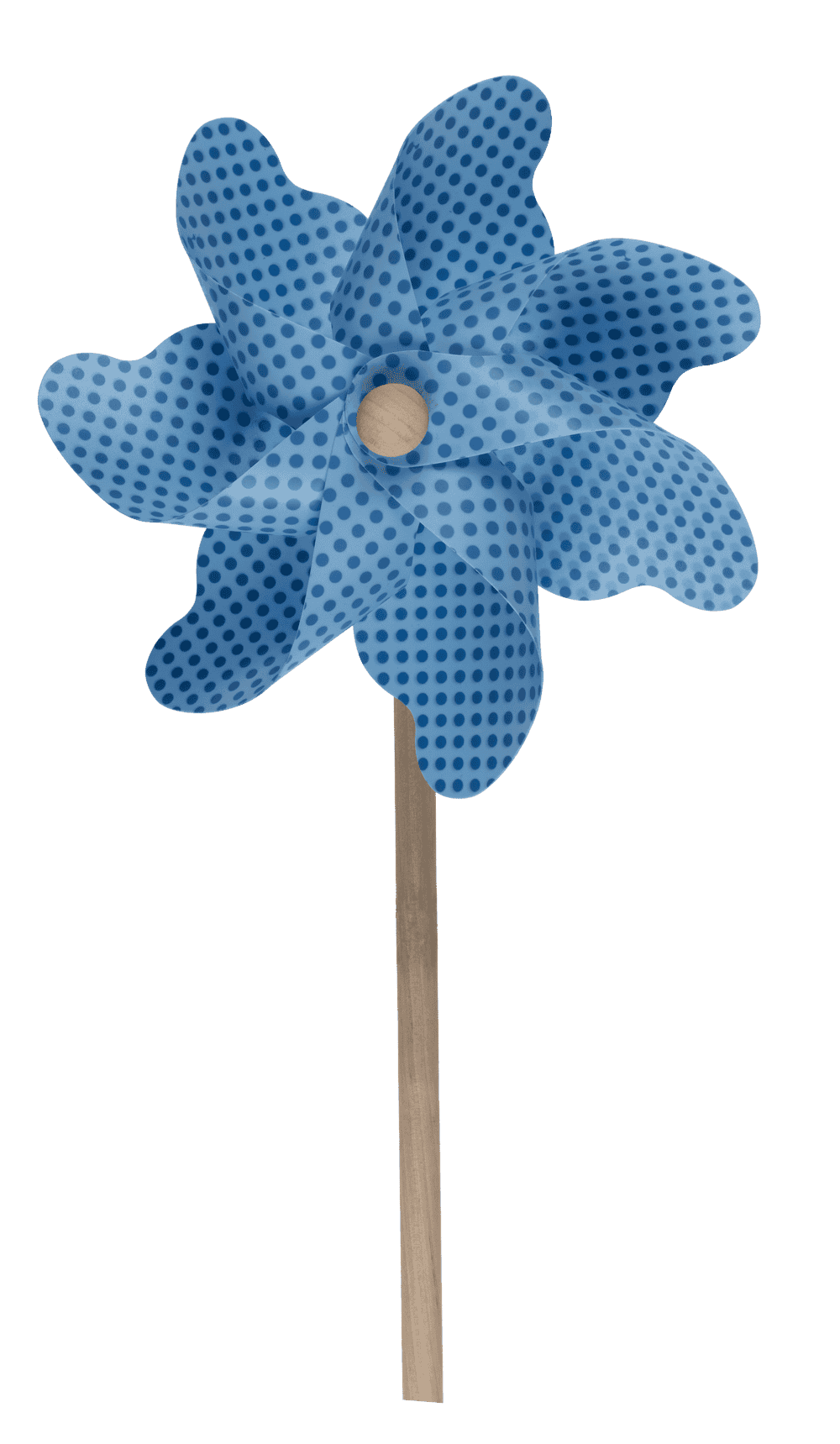 Coloured windmill with dots on wooden stick,