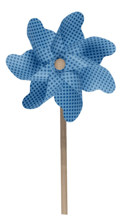 Coloured windmill with dots on wooden stick,